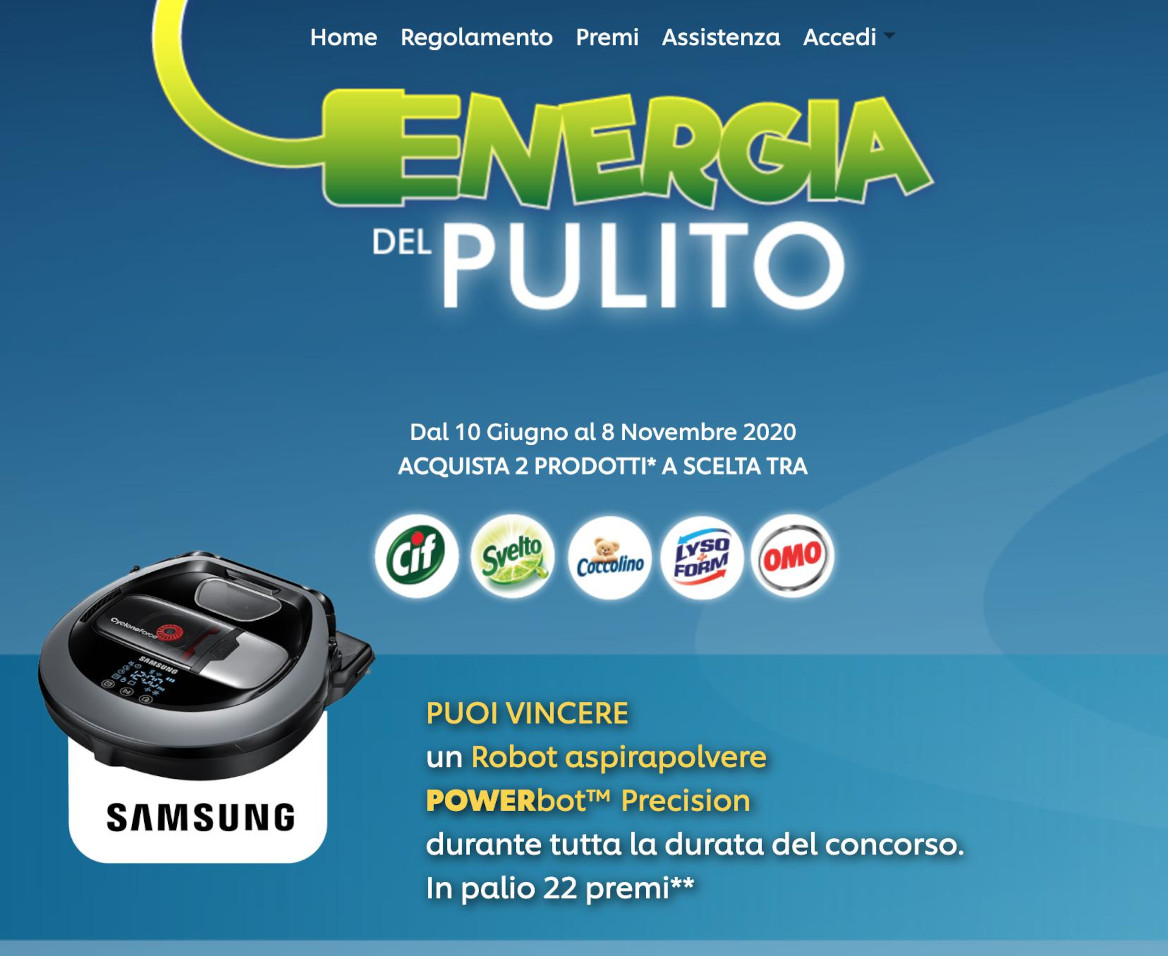 Schermata concorso Unilever Energia del pulito